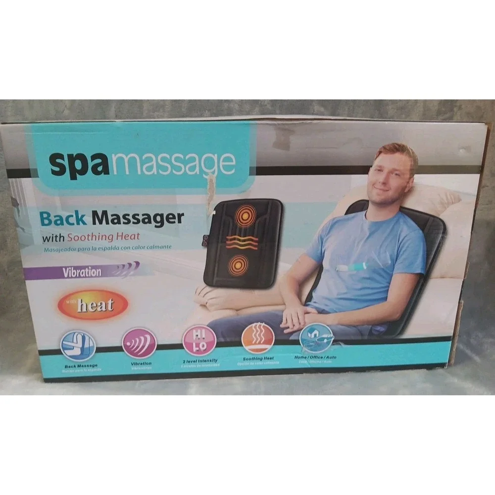 Spa Massage Back Massager Heat Vibration With 12V Auto Adapter 2 Level Intensity